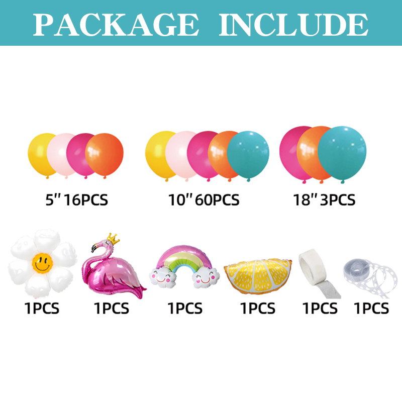 Itemized tropical balloon kit component illustration