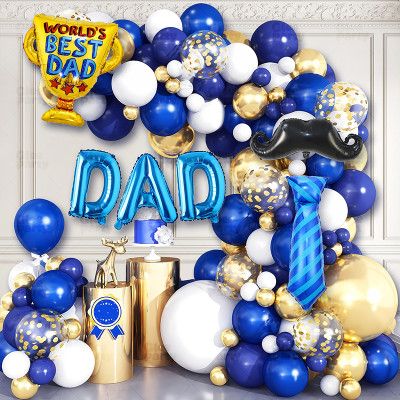 Father's Day balloon arch, navy blue metal and gold, and light blue balloon set