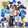 Father's Day balloon arch, navy blue metal and gold, and light blue balloon set