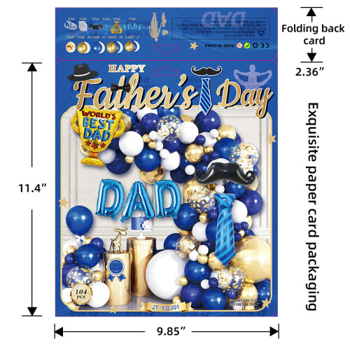 Father's Day balloon arch, navy blue metal and gold, and light blue balloon set