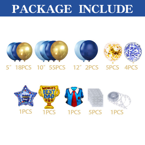 Father's Day balloon arch, navy blue metal and gold, and light blue balloon set