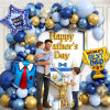 Father's Day balloon arch, navy blue metal and gold, and light blue balloon set
