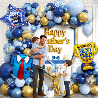 Father's Day Balloon Garland Kit Blue Gold Party Decoration Set World's Best Dad Balloon Arch
