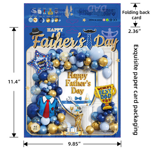 Father's Day balloon arch, navy blue metal and gold, and light blue balloon set