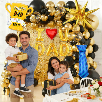 Father's Day balloon arch, navy blue metal and gold, and light blue balloon set