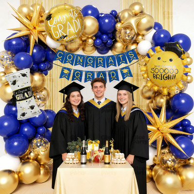 Blue Gold Graduation Balloon Arch Kit, Congrats Grad Party Decoration Backdrop Set