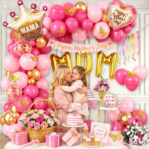 Mother's Day Balloon Arch Kit Hot Pink Gold Balloon Garland Kit