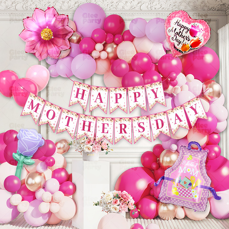 Mother's Day Balloon Arch Kit Hot Pink Gold Balloon Garland Kit