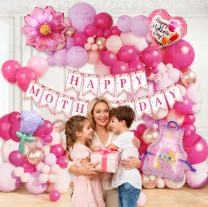 Mother's Day Balloon Arch Kit Hot Pink Gold Balloon Garland Kit