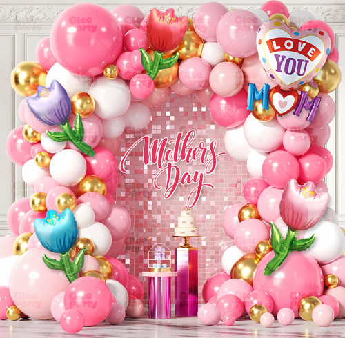Mother's Day Balloon Arch Kit Hot Pink Gold Balloon Garland Kit