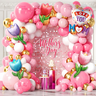 Mother's Day Balloon Arch Kit Hot Pink Gold Balloon Garland Kit