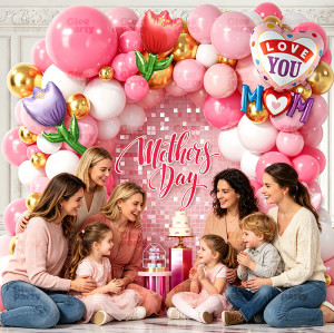 Mother's Day Balloon Arch Kit Hot Pink Gold Balloon Garland Kit