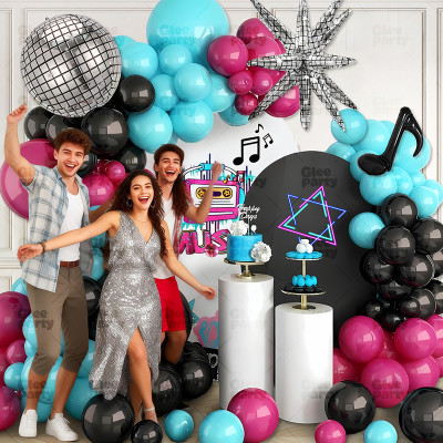 Neon Music Balloon Garland Kit Black Pink Blue Disco Party Arch Decoration Wholesale Supply