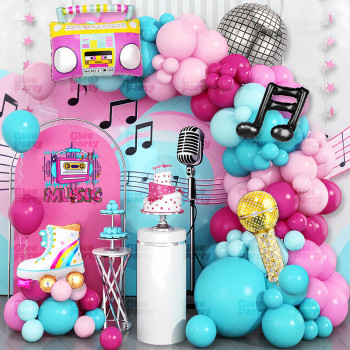 Music Theme Balloon Arch Kit Pink Blue Karaoke Party Backdrop Decor Wholesale Supply