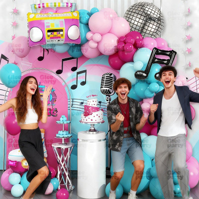 Music Theme Balloon Arch Kit Pink Blue Karaoke Party Backdrop Decor Wholesale Supply