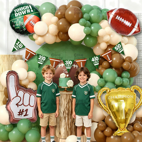 Football Balloon Garland Kit withTrophy Balloon,Number One Foam Finger for Sports Party Decorations
