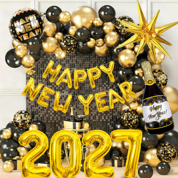 2027 New Year Decorations Gold Black Balloon Arch Kit Happy New Year Party Kit Wholesale