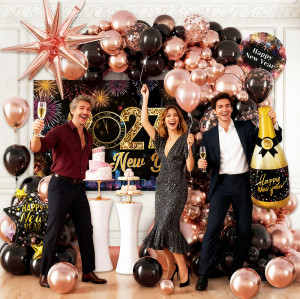 2027 New Year Balloon Kit Rose Gold Black Champagne Balloon Arch Decoration Set Wholesale