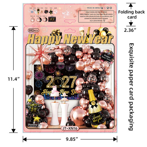 2027 New Year Balloon Kit Rose Gold Black Champagne Balloon Arch Decoration Set Wholesale