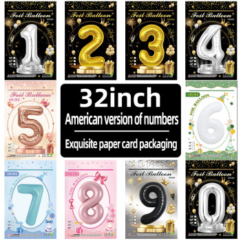 32 Inch Silver Number Foil Balloon With Paper Card Packaging For Birthday Party Decoration