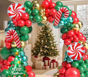 Festive balloon arch set decorated for a celebration