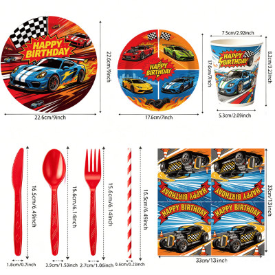 Race Car Party Supplies Racing Car Birthday Disposable Tableware Set Plates Cups Napkins Cutlery For Boys Party Decor