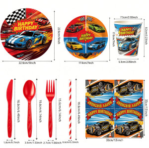 Race Car Party Supplies Racing Car Birthday Disposable Tableware Set Plates Cups Napkins Cutlery For Boys Party Decor