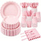 Solid Color Disposable Party Tableware Set 175Pcs Paper Plates Cups Napkins Cutlery For 25 Guests, Custom Logo Available
