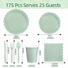 Solid Color Disposable Party Tableware Set 175Pcs Paper Plates Cups Napkins Cutlery For 25 Guests, Custom Logo Available