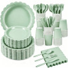Solid Color Disposable Party Tableware Set 175Pcs Paper Plates Cups Napkins Cutlery For 25 Guests, Custom Logo Available