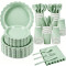 Solid Color Disposable Party Tableware Set 175Pcs Paper Plates Cups Napkins Cutlery For 25 Guests, Custom Logo Available