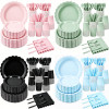 Solid Color Disposable Party Tableware Set 175Pcs Paper Plates Cups Napkins Cutlery For 25 Guests, Custom Logo Available