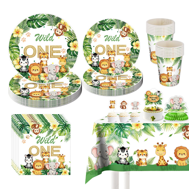 Wild One Party Supplies Jungle Animal Paper Plates Cups Napkins, Baby 1St Birthday Tableware