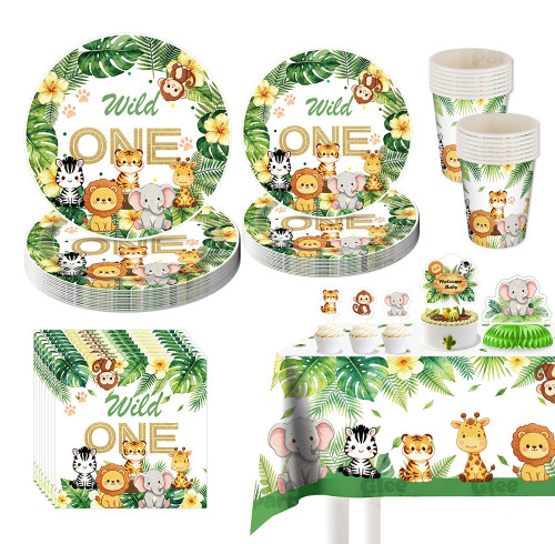 Wild One Party Supplies Jungle Animal Paper Plates Cups Napkins, Baby 1St Birthday Tableware