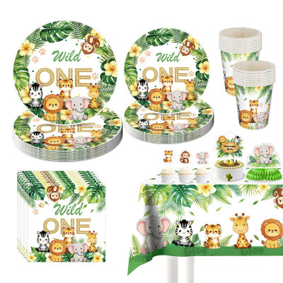 Wild One Party Supplies Jungle Animal Paper Plates Cups Napkins, Baby 1St Birthday Tableware