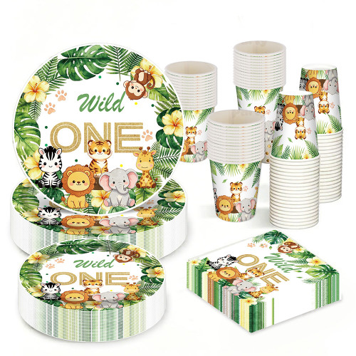 Wild One Party Supplies Jungle Animal Paper Plates Cups Napkins, Baby 1St Birthday Tableware