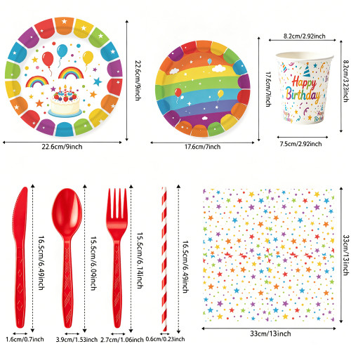 Rainbow Birthday Party Supplies Disposable Plates Cups Napkins Cutlery Straw