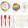 Rainbow Birthday Party Supplies Disposable Plates Cups Napkins Cutlery Straw