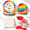 Rainbow Birthday Party Supplies Disposable Plates Cups Napkins Cutlery Straw