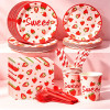 Strawberry Party Supplies Disposable Tableware Kit Paper Plates Cups Napkins Straws Cutlery