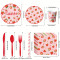 Strawberry Party Supplies Disposable Tableware Kit Paper Plates Cups Napkins Straws Cutlery