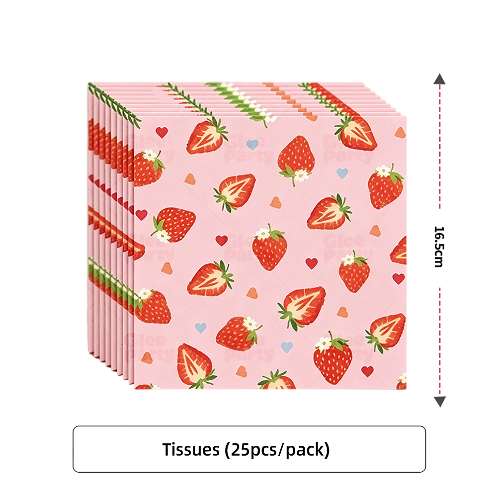 Strawberry patterned paper napkin shown as a print and fold reference