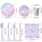 Mermaid Party Supplies Disposable Tableware Kit Paper Plates Cups Napkins Straws Cutlery