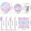 Mermaid Party Supplies Disposable Tableware Kit Paper Plates Cups Napkins Straws Cutlery