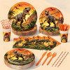 Dinosaur Party Supplies Disposable Tableware Kit Paper Plates Cups Napkins Straws Cutlery