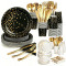 Black Gold Dot Party Supplies Disposable Tableware Kit Paper Plates Cups Napkins Cutlery