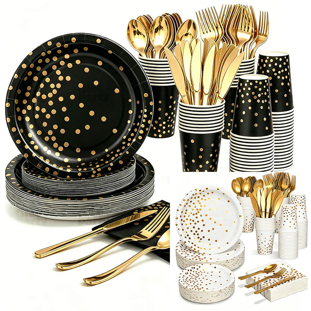 Black Gold Dot Tableware Kit