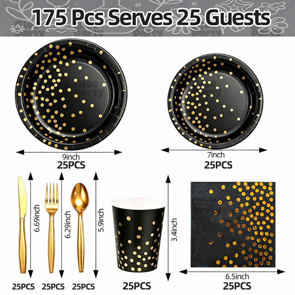 Black Gold Dot Tableware Kit