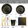 Black Gold Dot Party Supplies Disposable Tableware Kit Paper Plates Cups Napkins Cutlery