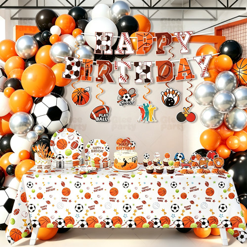Sports Party Supplies Disposable Tableware Kit Paper Plates Cups Napkins Straws Cutlery